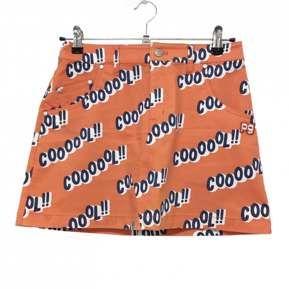 パーリーゲイツ スカート オレンジ×ネイビー 英字総柄 ストレッチ レディース 0(S) ゴルフウェア PEARLY GATES