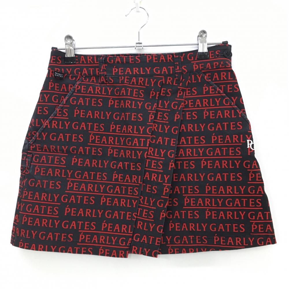パーリーゲイツ スカート 黒×レッド ロゴ総柄 レディース 0(S) ゴルフウェア PEARLY GATES