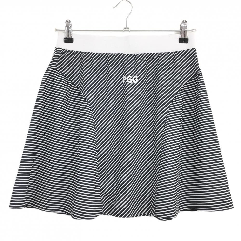 【超美品】PGGパーリーゲイツ スカート 黒×白 斜めストライプ ボーダー ウエストゴム レディース 0(S) ゴルフウェア PEARLY GATES