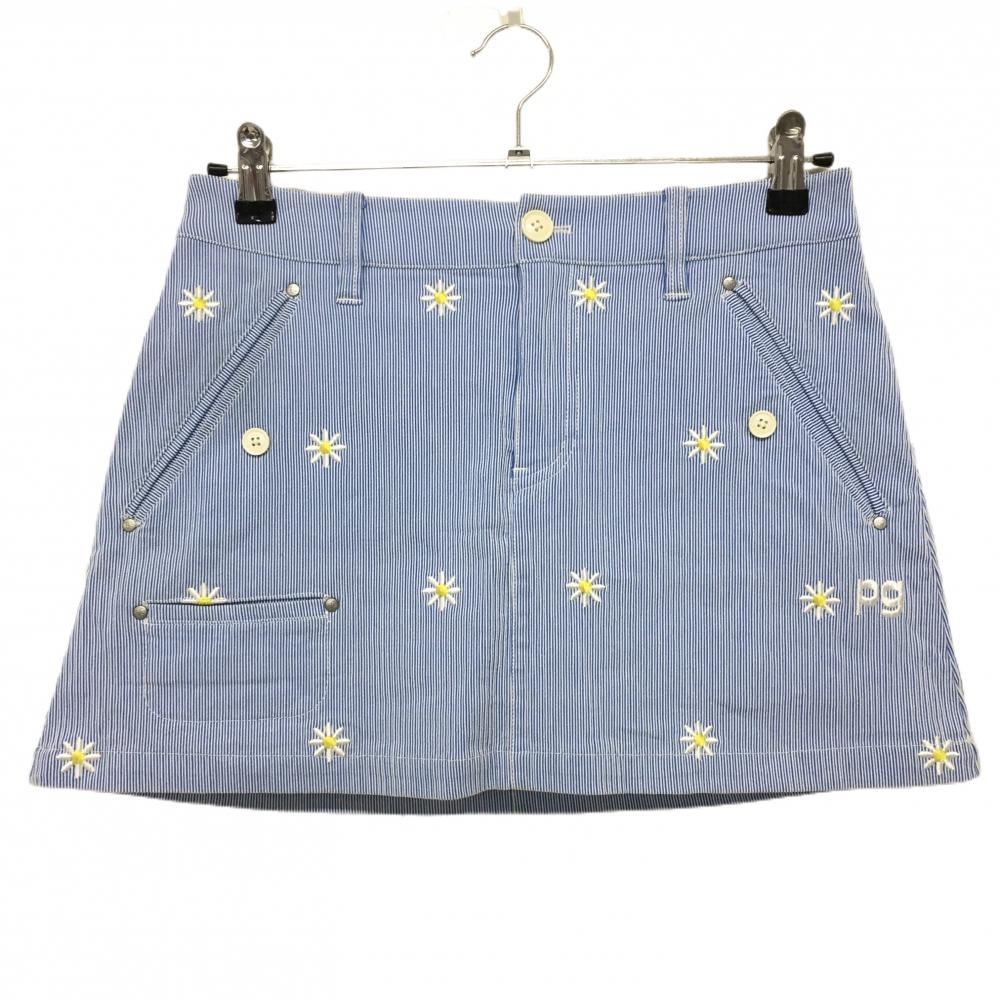 パーリーゲイツ スカート ブルー×白 細ストライプ 花刺しゅう レディース 0(S) ゴルフウェア PEARLY GATES