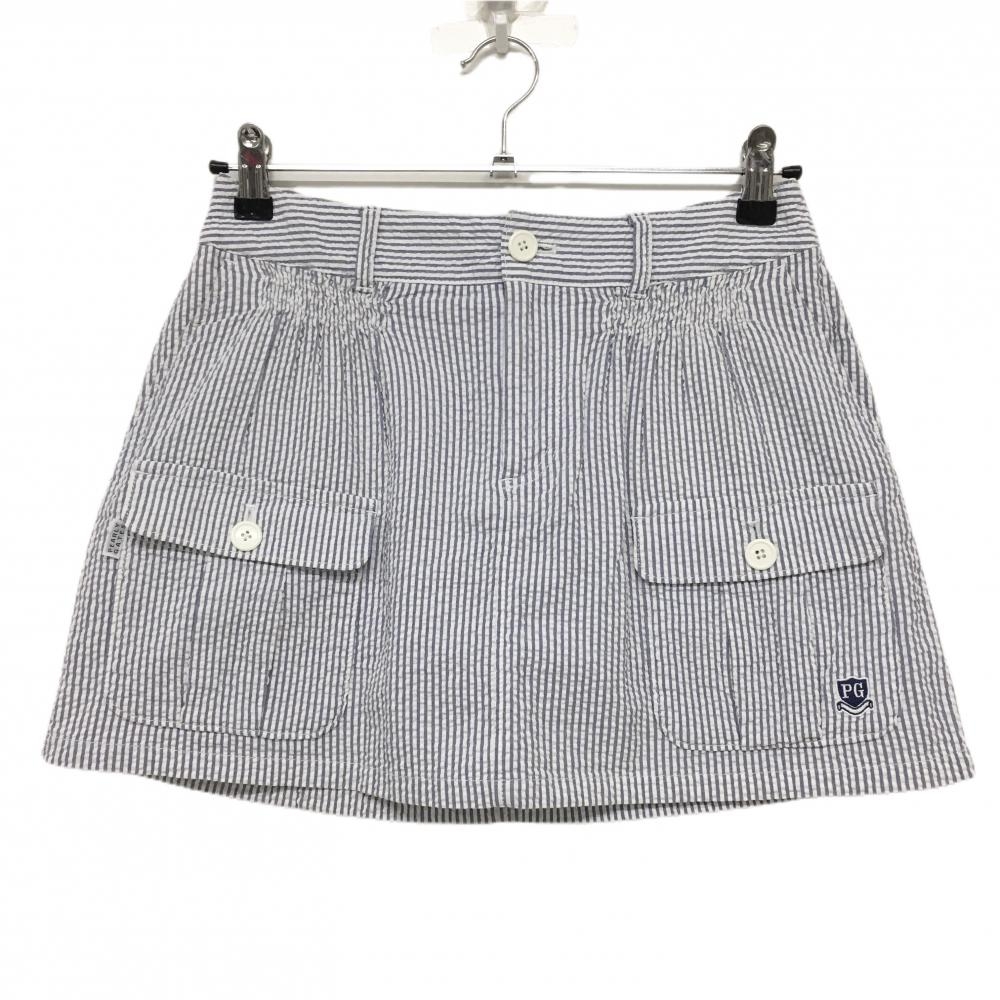 パーリーゲイツ カーゴスカート ネイビー×白 ストライプ サッカー生地  レディース 0(S) ゴルフウェア PEARLY GATES