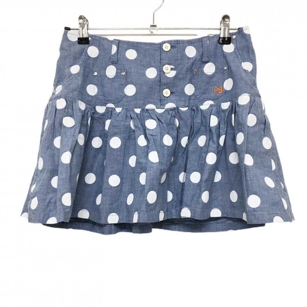 【美品】パーリーゲイツ スカート ライトブルー×白 ドット ロゴオレンジ レディース 0(S) ゴルフウェア PEARLY GATES