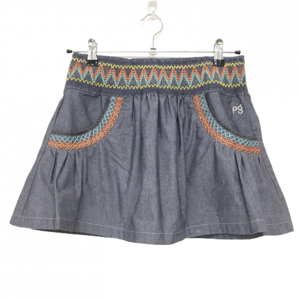 【超美品】パーリーゲイツ スカート 杢ネイビー×オレンジ×ライトブルー ウエストゴム レディース 0(S) ゴルフウェア PEARLY GATES