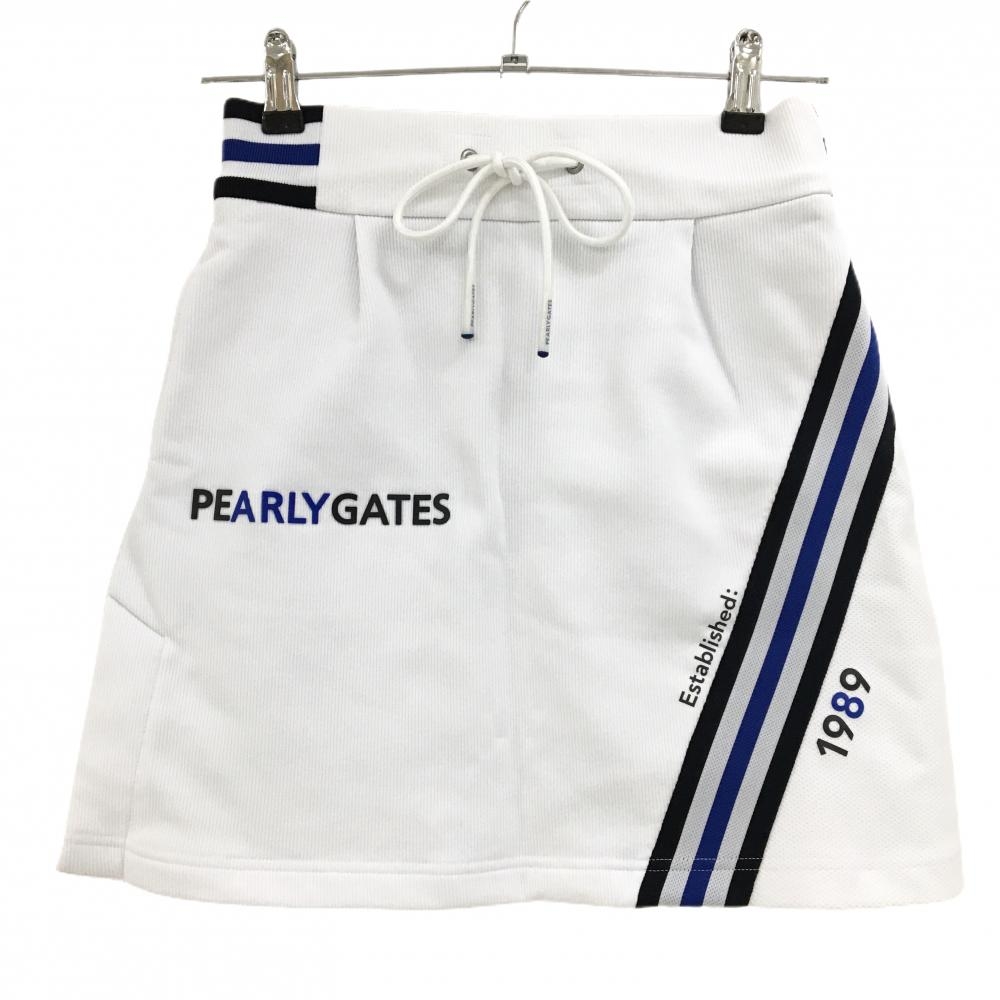 【超美品】パーリーゲイツ スカート 白×ブルー×ネイビー 一部斜めストライプ レディース 0(S) ゴルフウェア 2024年モデル PEARLY GATES