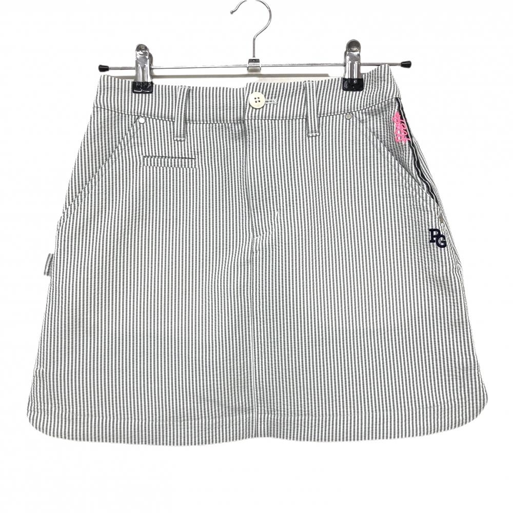 【超美品】パーリーゲイツ スカート ライトグレー×白 ストライプ レディース 00(XS) ゴルフウェア 2024年モデル PEARLY GATES