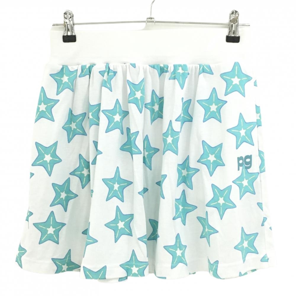 【超美品】パーリーゲイツ スカート 白×ライトブルー 星柄 ウエストゴム レディース 1(M) ゴルフウェア PEARLY GATES