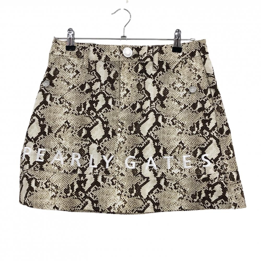 【超美品】パーリーゲイツ スカート ベージュ×ダークブラウン パイソン柄 ヘビ柄 レディース 1(M) ゴルフウェア PEARLY GATES