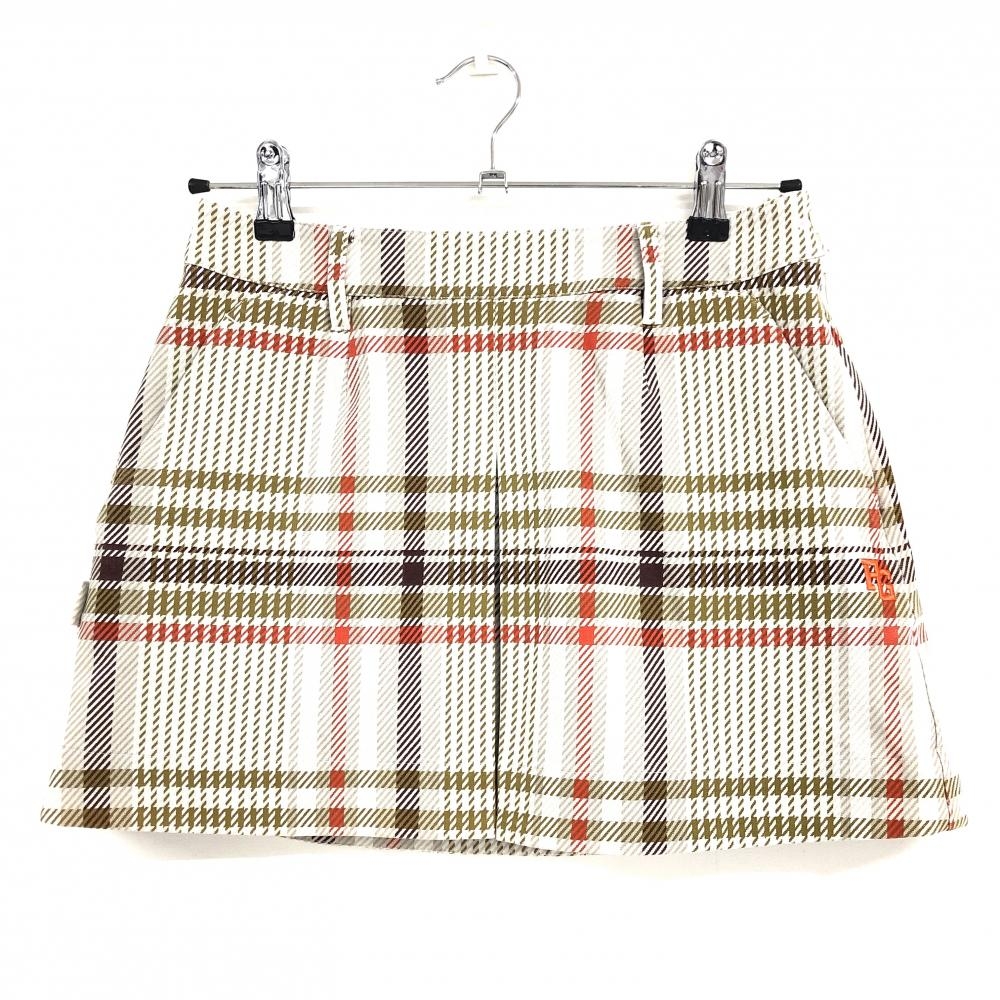 【超美品】パーリーゲイツ スカート カーキ×オレンジ チェック  レディース 0(S) ゴルフウェア PEARLY GATES
