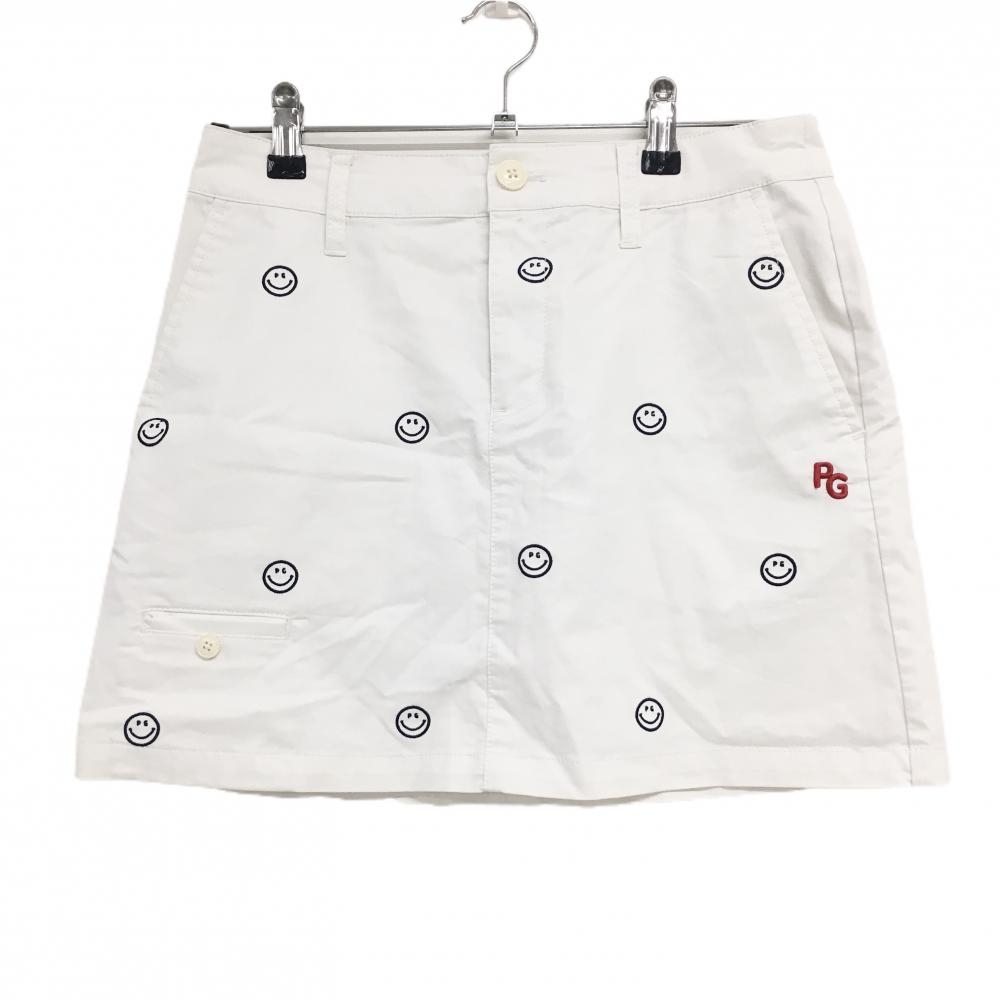 パーリーゲイツ スカート 白×ネイビー ニコちゃん総柄 スマイル レディース 0(S) ゴルフウェア PEARLY GATES