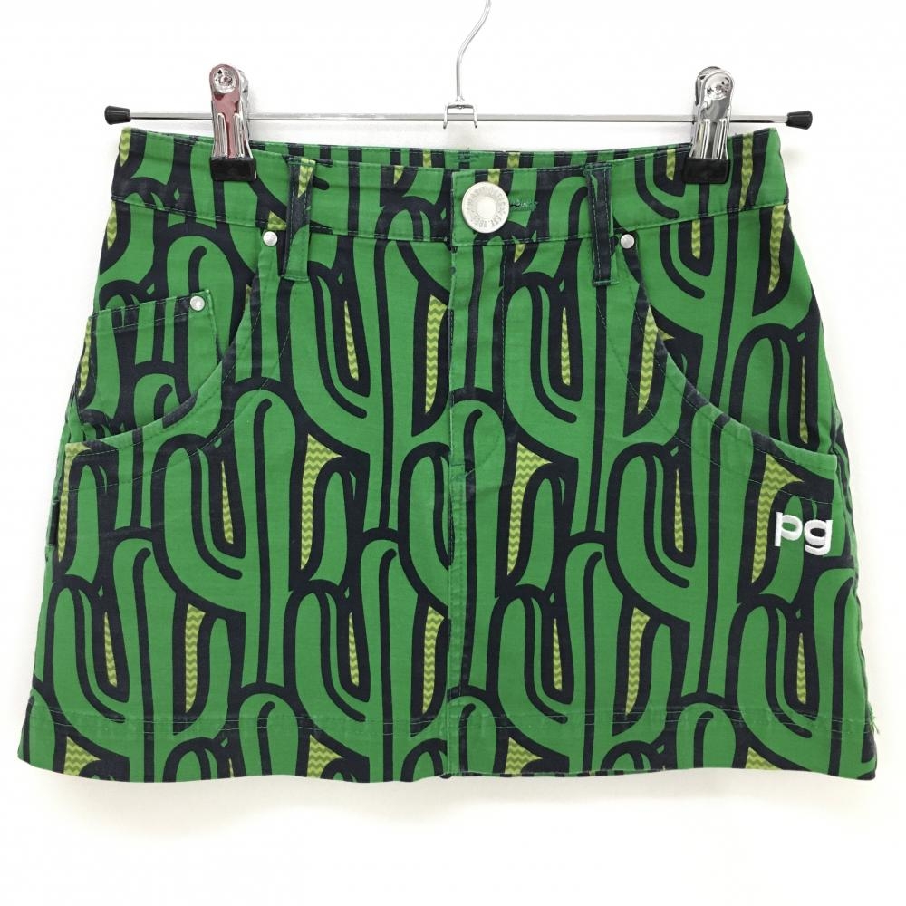パーリーゲイツ スカート グリーン×黒 サボテン柄 レディース 00(XS) ゴルフウェア PEARLY GATES