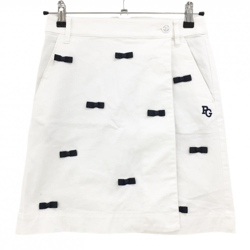 パーリーゲイツ 巻きスカート 白×ネイビー リボン 30周年  レディース 00(XS) ゴルフウェア PEARLY GATES