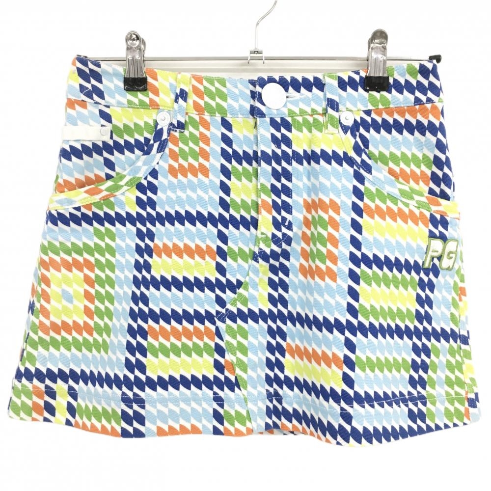 【超美品】パーリーゲイツ スカート 白×マルチカラー 総柄 ストレッチ レディース 0(S) ゴルフウェア PEARLY GATES