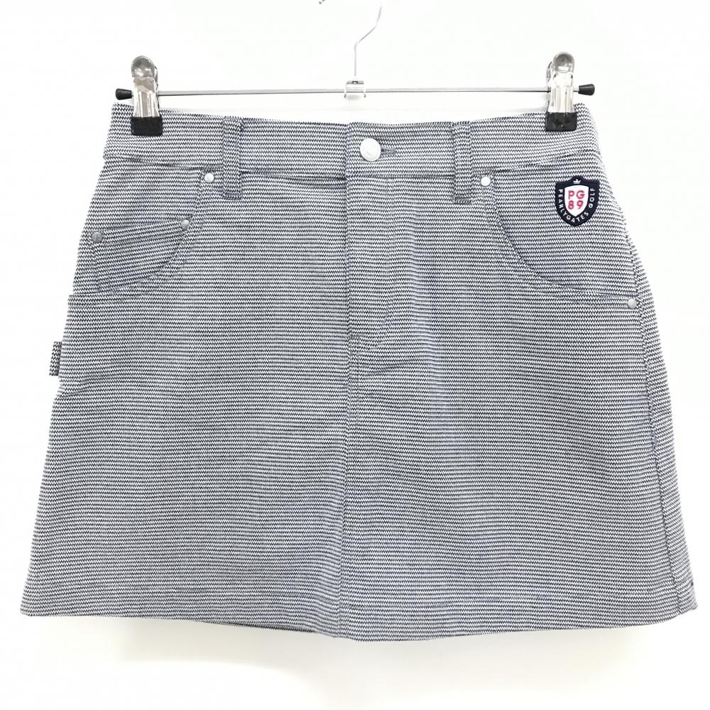 【超美品】パーリーゲイツ スカート ネイビー×白 細ギザギザボーダー 表微起毛 ストレッチ レディース 0(S) ゴルフウェア PEARLY GATES