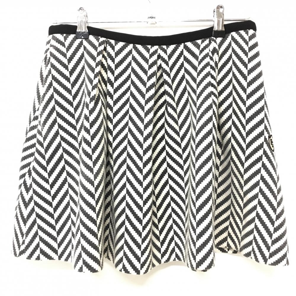 【美品】パーリーゲイツ スカート 白×ダークグレー ヘリンボーン ウール混 裏地付 レディース 1(M) ゴルフウェア PEARLY GATES