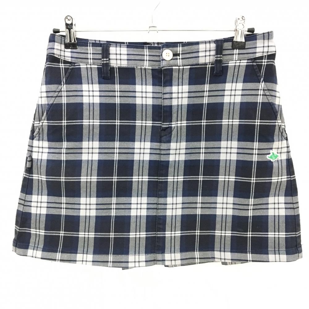パーリーゲイツ スカート ネイビー×ライトグレー チェック 後ろプリーツ レディース 2(L) ゴルフウェア PEARLY GATES