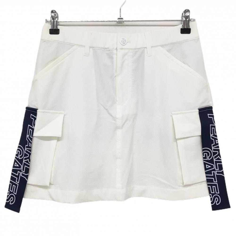 【超美品】パーリーゲイツ カーゴスカート 白×ネイビー 織生地  レディース 1(M) ゴルフウェア PEARLY GATES