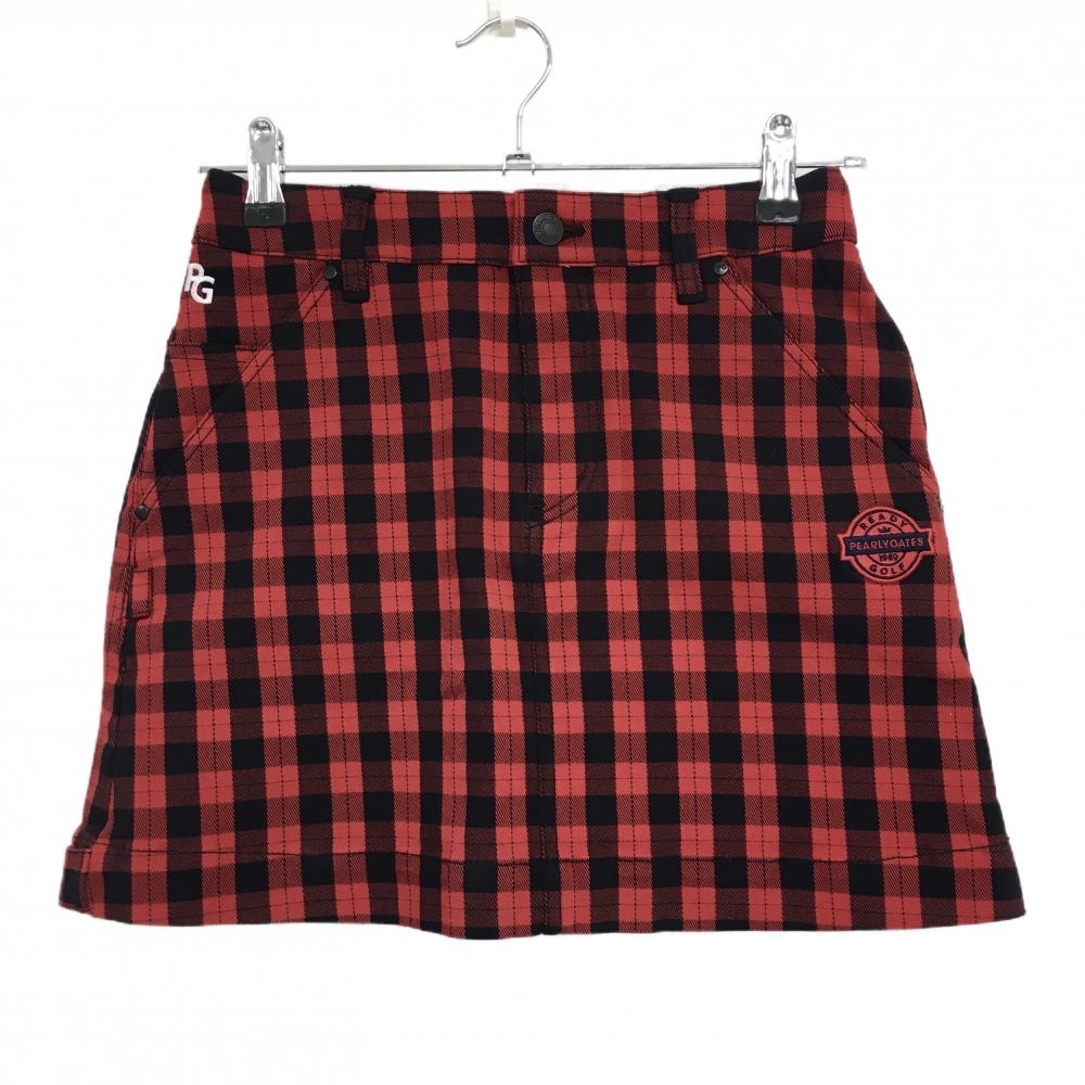 【新品】パーリーゲイツ スカート レッド×黒 チェック ストレッチ  レディース 00(XS) ゴルフウェア PEARLY GATES