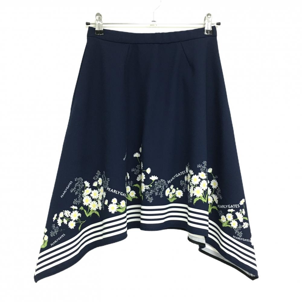 【超美品】パーリーゲイツ スカート ネイビー×白×ライトグリーン  レディース 0(S) ゴルフウェア 2023年モデル PEARLY GATES