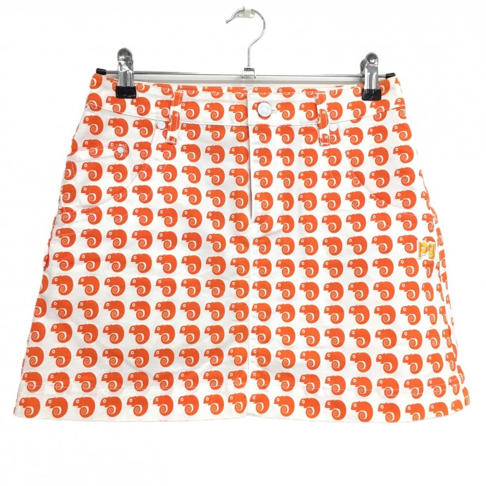 【超美品】パーリーゲイツ スカート 白×オレンジ カメレオン総柄 ストレッチ  レディース 1(M) ゴルフウェア PEARLY GATES