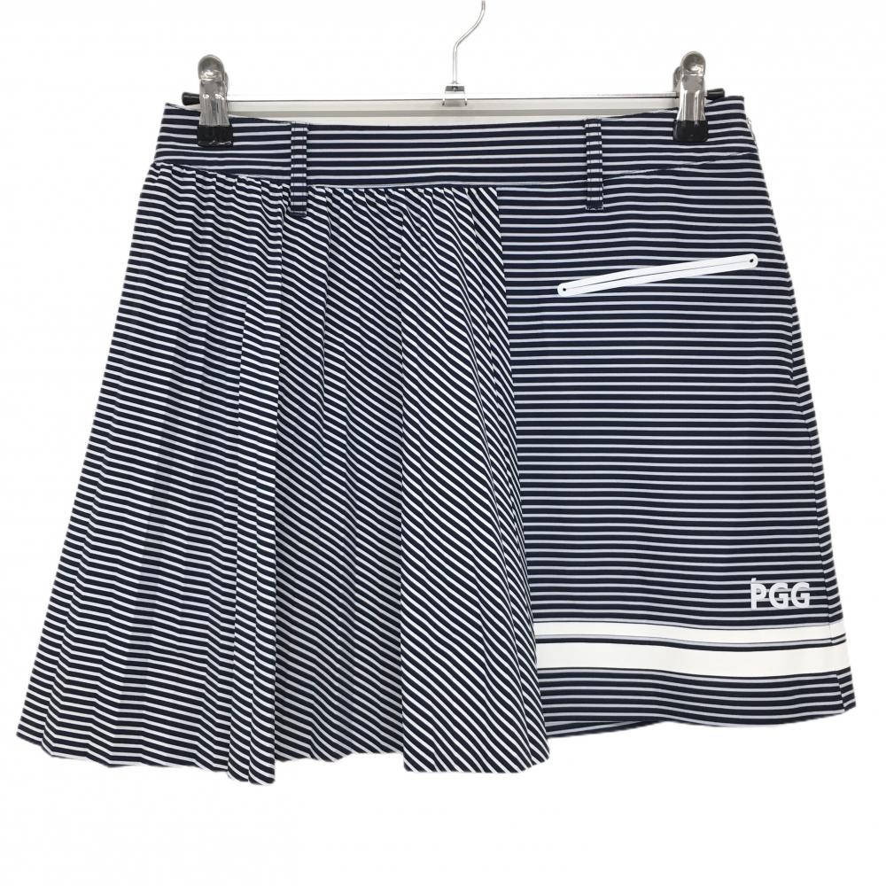 【美品】PGGパーリーゲイツ スカート ネイビー×白 ボーダー 一部プリーツ レディース 1(M) ゴルフウェア PEARLY GATES