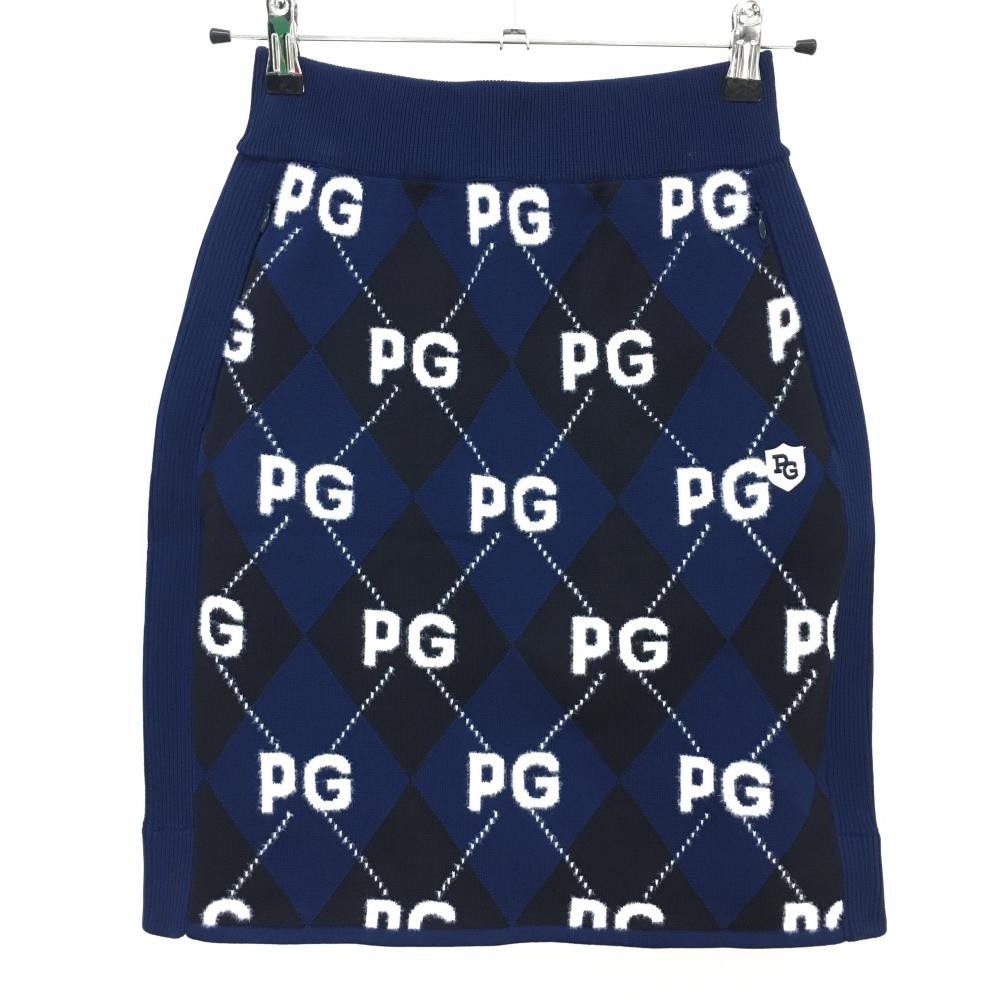 【新品】パーリーゲイツ ニットスカート ネイビー×白 ロゴ総柄 アーガイル レディース 0(S) ゴルフウェア PEARLY GATES