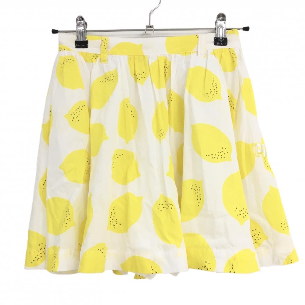 【超美品】パーリーゲイツ スカート 白×イエロー レモン柄 内側インナーパンツ レディース 0(S) ゴルフウェア PEARLY GATES