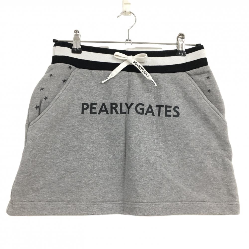 パーリーゲイツ スカート グレー×黒 一部星柄 ベルト部ゴム 裏起毛  レディース 1(M) ゴルフウェア PEARLY GATES