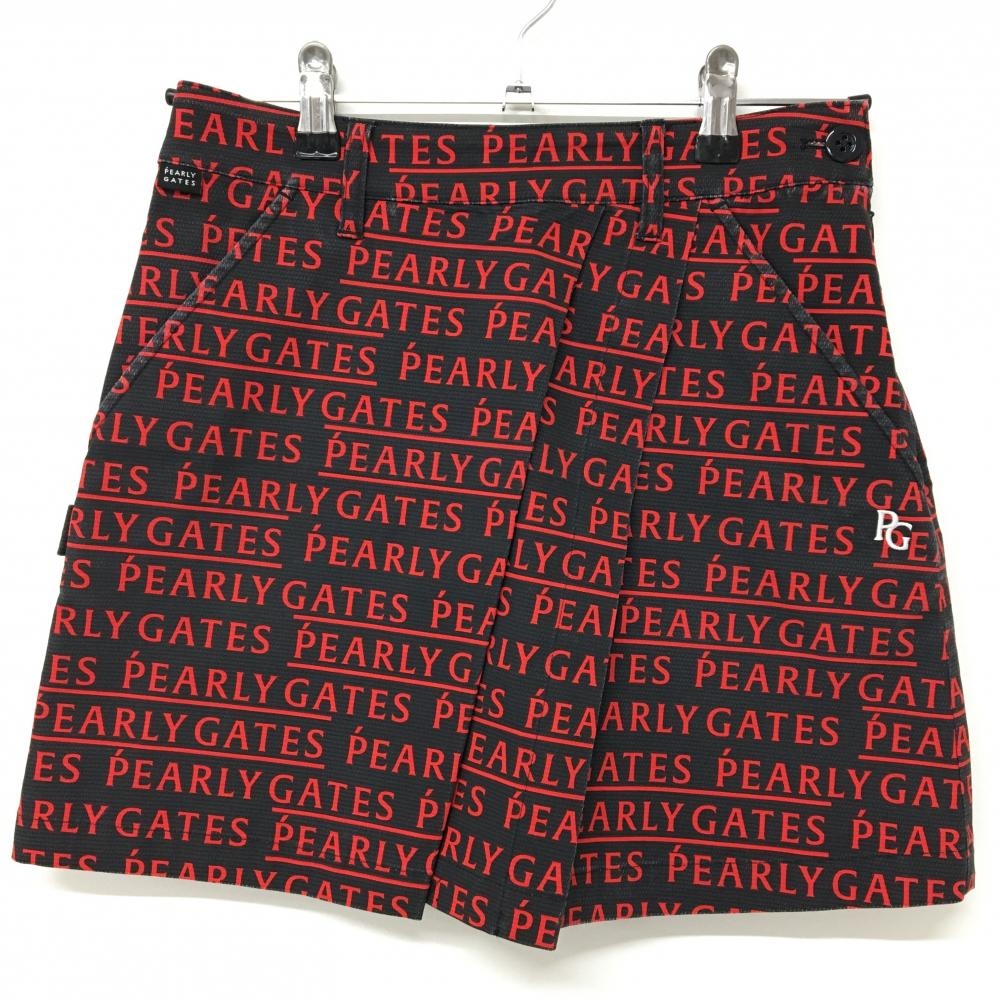パーリーゲイツ スカート 黒×レッド ロゴ総柄 レディース 00(XS) ゴルフウェア PEARLY GATES