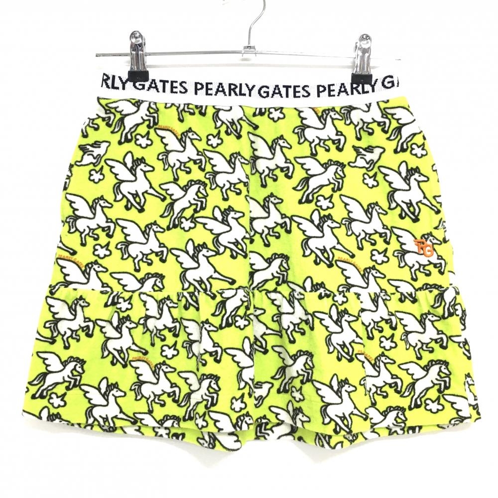 【美品】パーリーゲイツ スカート ライトグリーン×白 ペガサス柄 レディース 0(S) ゴルフウェア PEARLY GATES