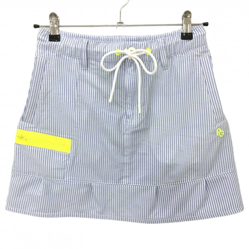 パーリーゲイツ スカート ライトブルー×白 ストライプ サッカー生地 レディース 0(S) ゴルフウェア PEARLY GATES