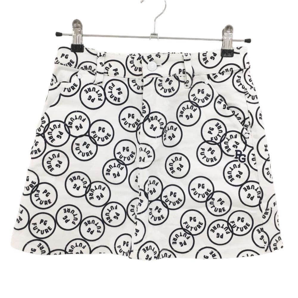 【美品】パーリーゲイツ スカート 白×ダークネイビー PGFUTUREニコちゃん総柄 レディース 00(XS) ゴルフウェア PEARLY GATES