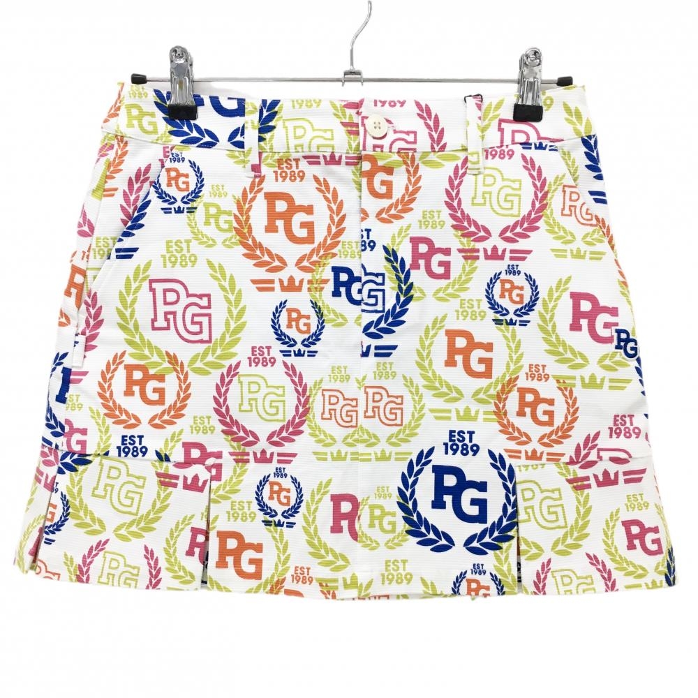 【新品】パーリーゲイツ スカート 白×マルチカラー 総柄 ロゴ  レディース 1(M) ゴルフウェア PEARLY GATES