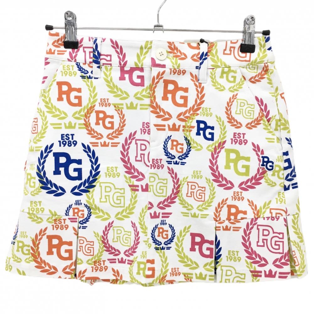 【新品】パーリーゲイツ スカート 白×マルチカラー 総柄 ロゴ  レディース 00(XS) ゴルフウェア PEARLY GATES