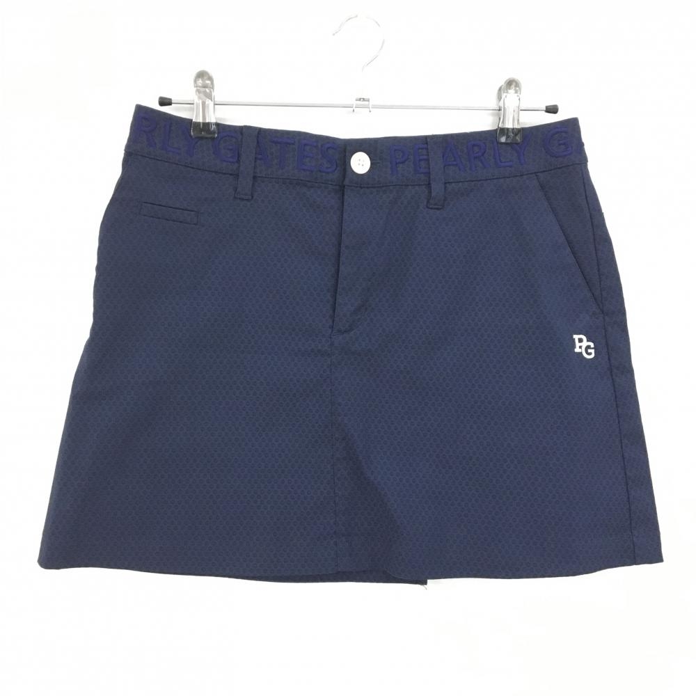 【超美品】パーリーゲイツ スカート ネイビー 地模様 ベルト部ロゴ刺しゅう  レディース 2(L) ゴルフウェア PEARLY GATES