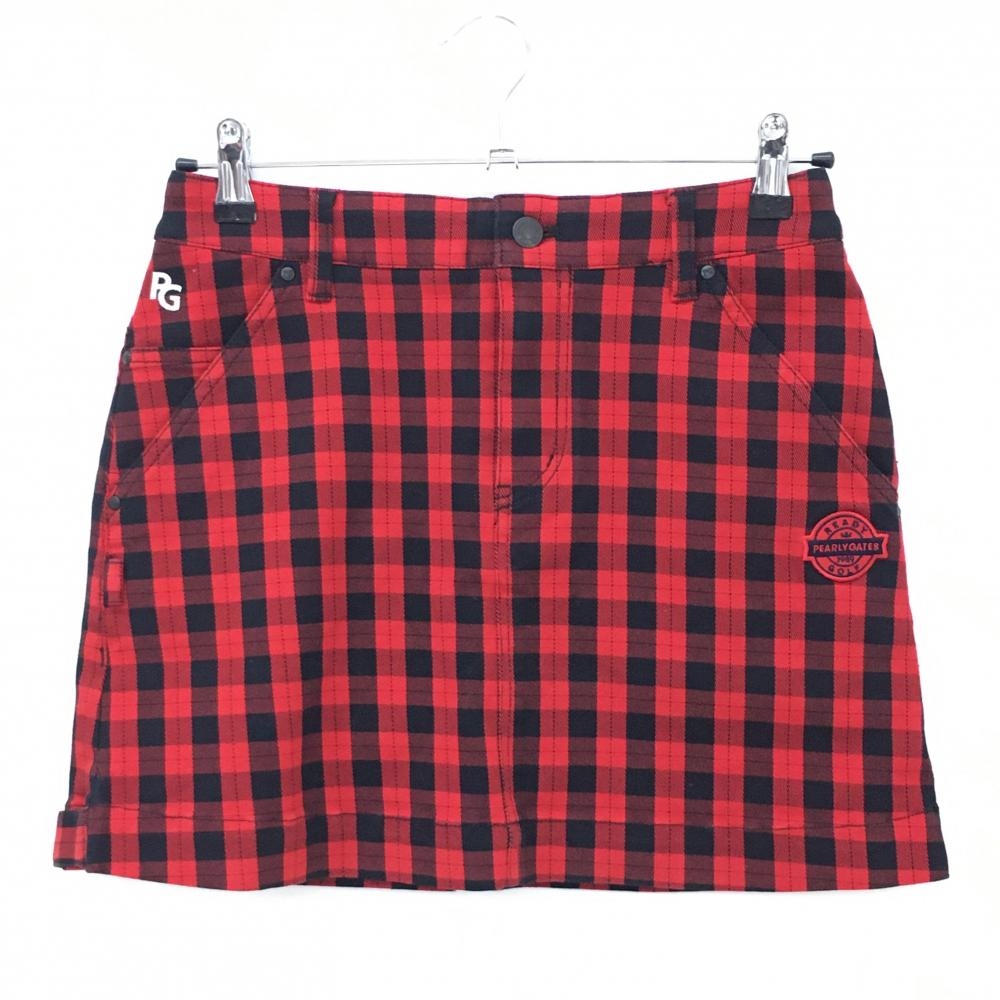 【超美品】パーリーゲイツ スカート レッド×黒 チェック ストレッチ レディース 0(S) ゴルフウェア PEARLY GATES