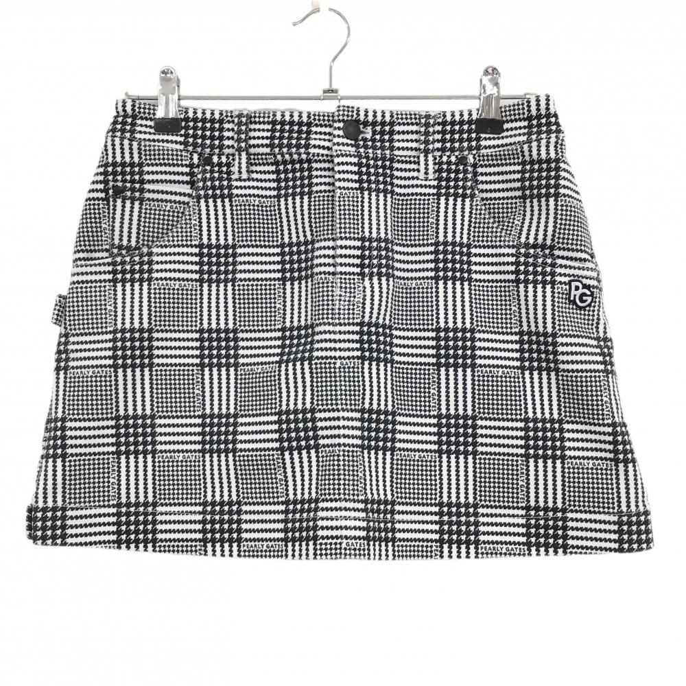 【美品】パーリーゲイツ スカート 白×ネイビー チェック 千鳥格子 ストレッチ レディース 1(M) ゴルフウェア PEARLY GATES