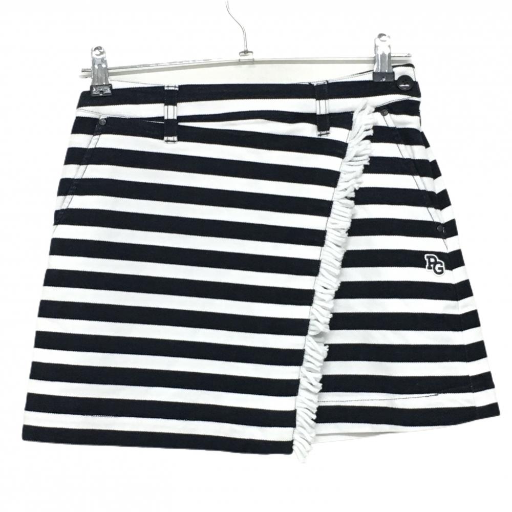 【新品】パーリーゲイツ スカート 白×ダークネイビー ボーダー フリンジ ストレッチ レディース 0(S) ゴルフウェア PEARLY GATES