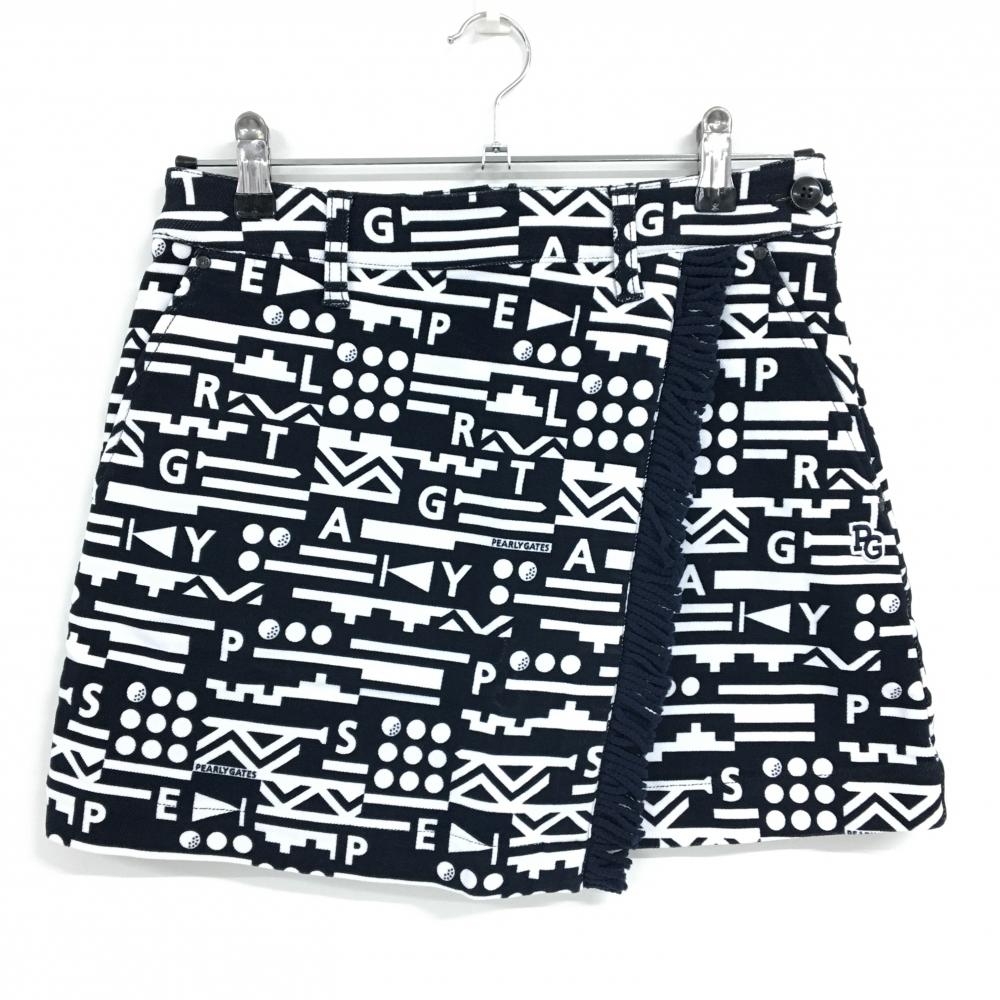 【新品】パーリーゲイツ スカート ダークネイビー×白 総柄 フリンジ ストレッチ レディース 0(S) ゴルフウェア PEARLY GATES