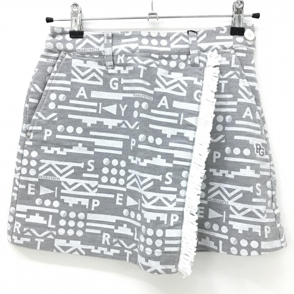 【新品】パーリーゲイツ スカート グレー×白 総柄 フリンジ ストレッチ レディース 00(XS) ゴルフウェア PEARLY GATES