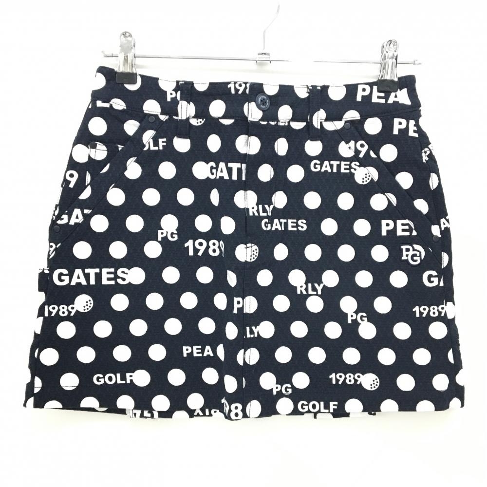 【新品】パーリーゲイツ スカート ダークネイビー×白 ドット柄 ロゴ 後ろ裾ボックスプリーツ レディース 0(S) ゴルフウェア PEARLY GATES