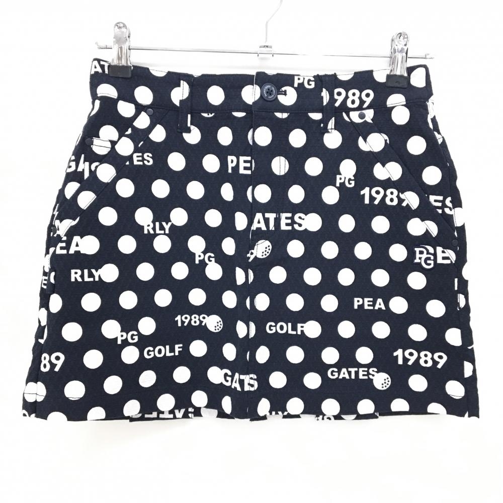 【新品】パーリーゲイツ スカート ダークネイビー×白 ドット柄 ロゴ 後ろ裾ボックスプリーツ レディース 0(S) ゴルフウェア PEARLY GATES
