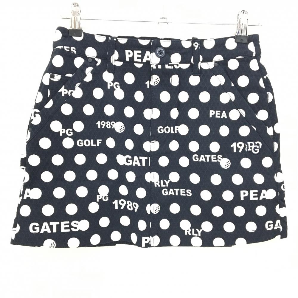 【新品】パーリーゲイツ スカート ダークネイビー×白 ドット柄 ロゴ 後ろ裾ボックスプリーツ レディース 0(S) ゴルフウェア PEARLY GATES
