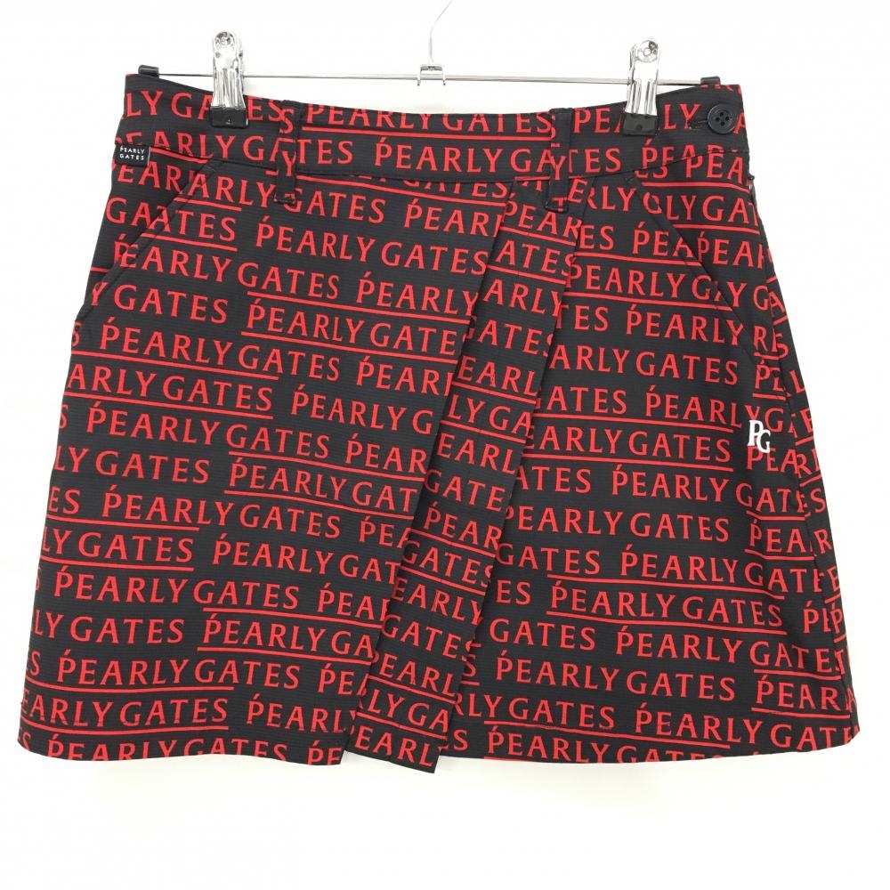 【新品】パーリーゲイツ スカート 黒×レッド ロゴ総柄 刺しゅう白 レディース 1(M) ゴルフウェア PEARLY GATES
