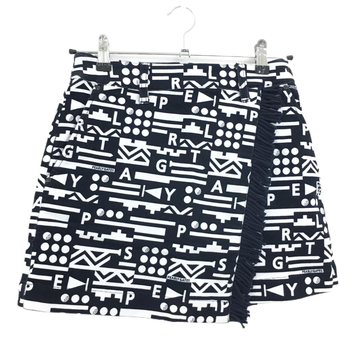 【新品】パーリーゲイツ スカート ダークネイビー×白 総柄 フリンジ ストレッチ レディース 00(XS) ゴルフウェア PEARLY GATES