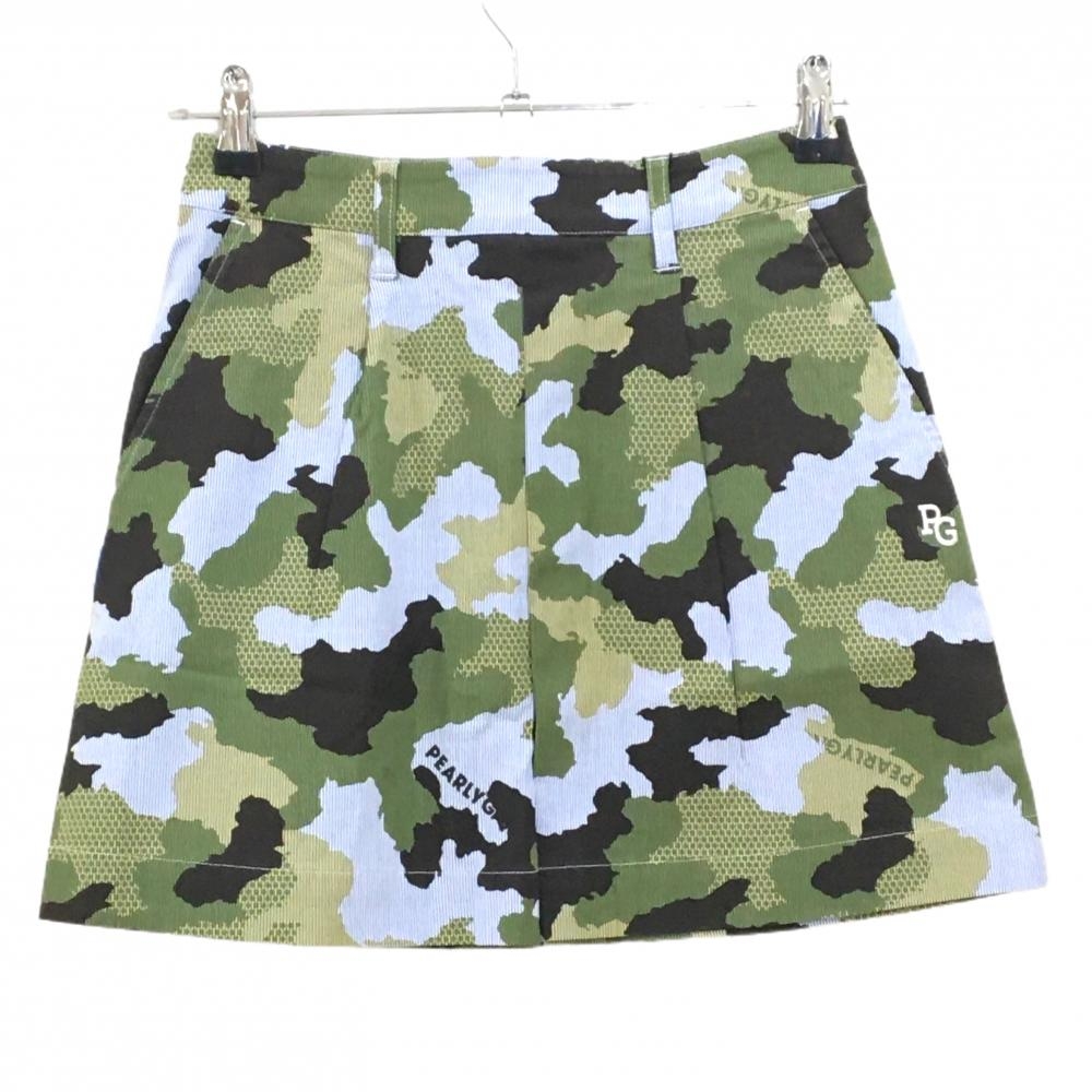 【新品】パーリーゲイツ スカート ブルー×白×カーキ カモフラ調 迷彩 ストライプ レディース 00(XS) ゴルフウェア PEARLY GATES