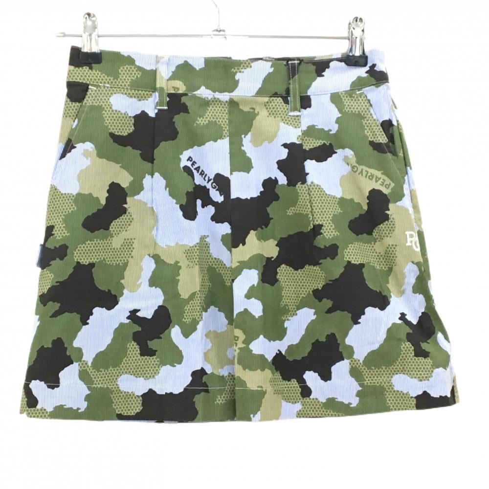 【新品】パーリーゲイツ スカート ブルー×白×カーキ カモフラ調 迷彩 ストライプ レディース 00(XS) ゴルフウェア PEARLY GATES