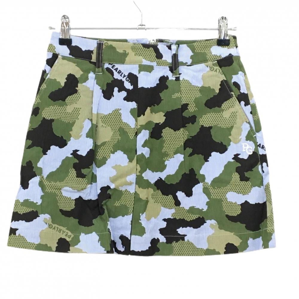 【新品】パーリーゲイツ スカート ブルー×白×カーキ カモフラ調 迷彩 ストライプ レディース 00(XS) ゴルフウェア PEARLY GATES