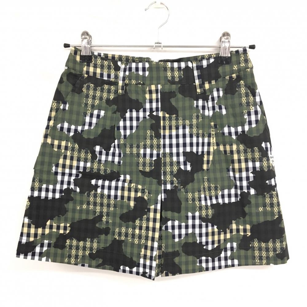 【新品】パーリーゲイツ スカート 白×ネイビー×カーキ カモフラ調 迷彩 チェック レディース 00(XS) ゴルフウェア PEARLY GATES