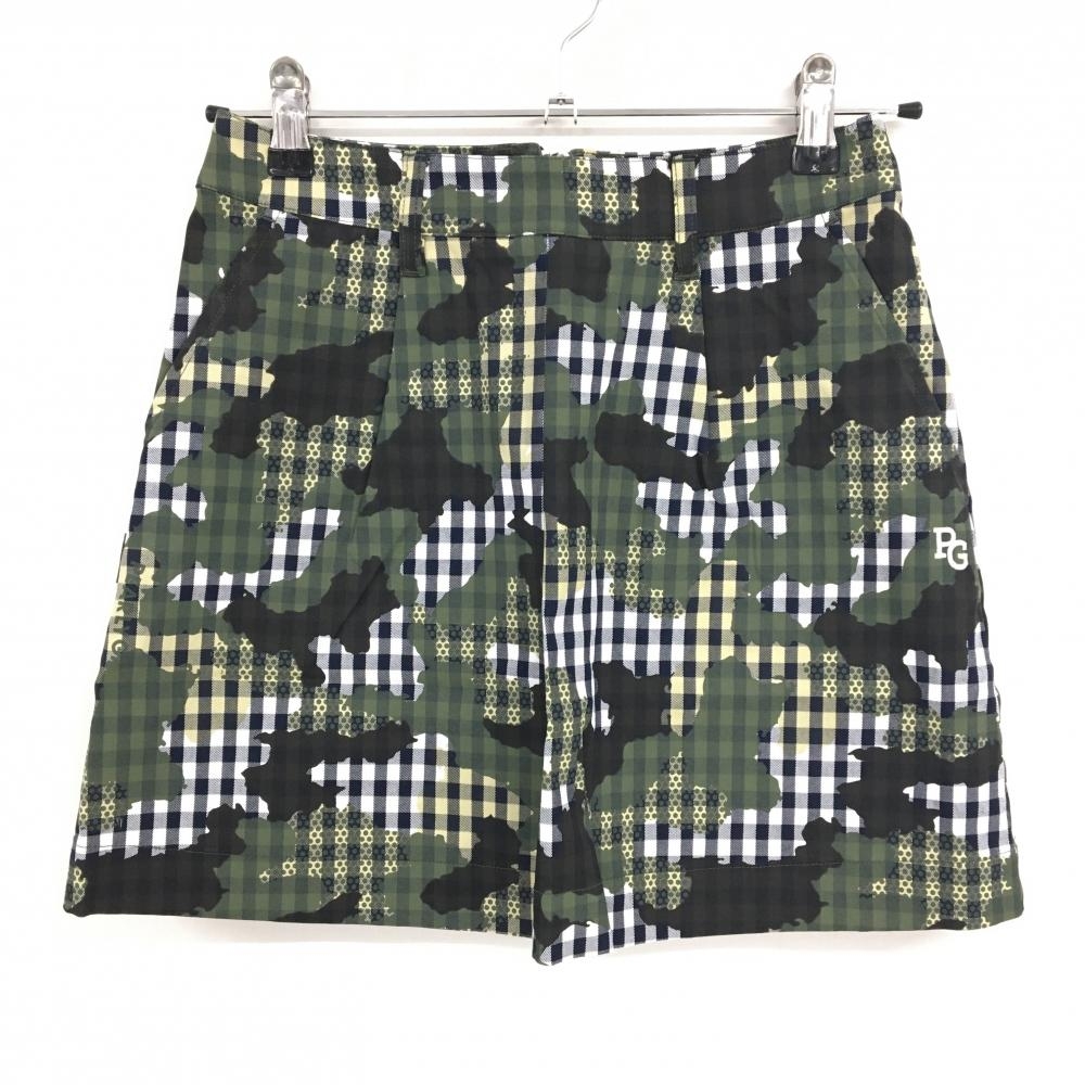 【新品】パーリーゲイツ スカート 白×ネイビー×カーキ カモフラ調 迷彩 チェック レディース 00(XS) ゴルフウェア PEARLY GATES