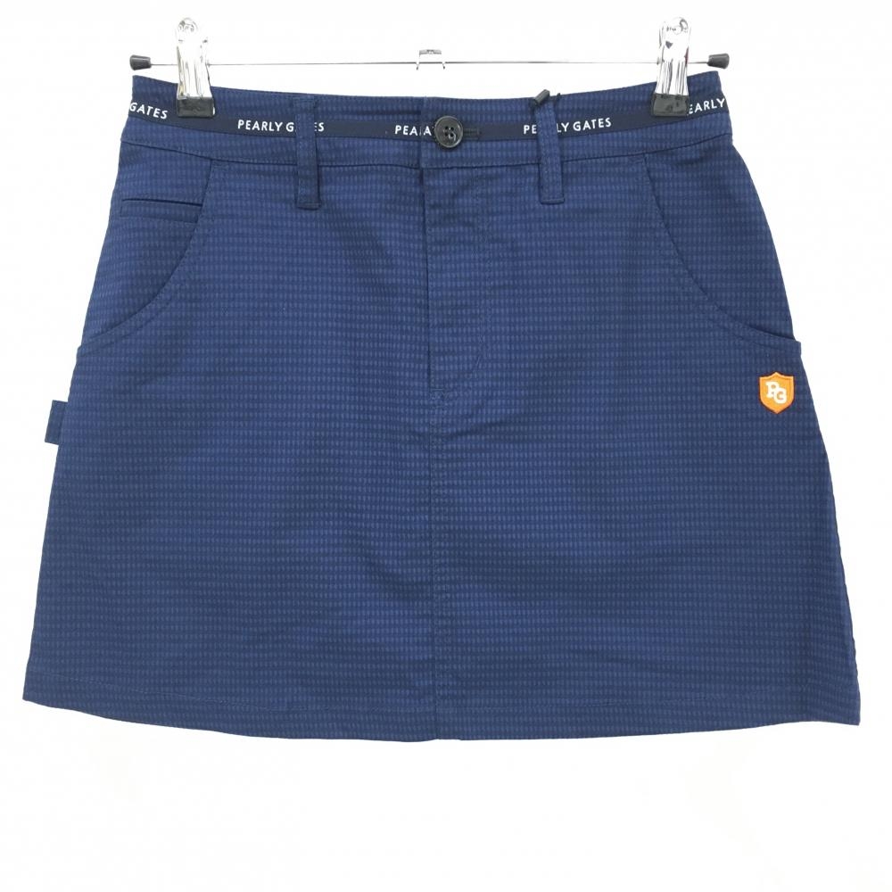 【新品】パーリーゲイツ スカート ネイビー×ダークネイビー 総柄織生地 ウエストロゴライン レディース 0(S) ゴルフウェア PEARLY GATES